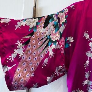 Floral and Peacock Pink Kimono with Pockets and Belt